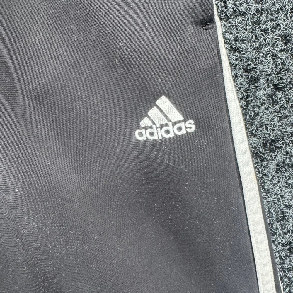 Adidas Mens Black White 3 Stripe Track Pants Large Straight Leg Polyester